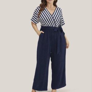 Size 14 - 16 • 1x • BloomChic • . Striped Lace Pocket Tassels Jumpsuit N…